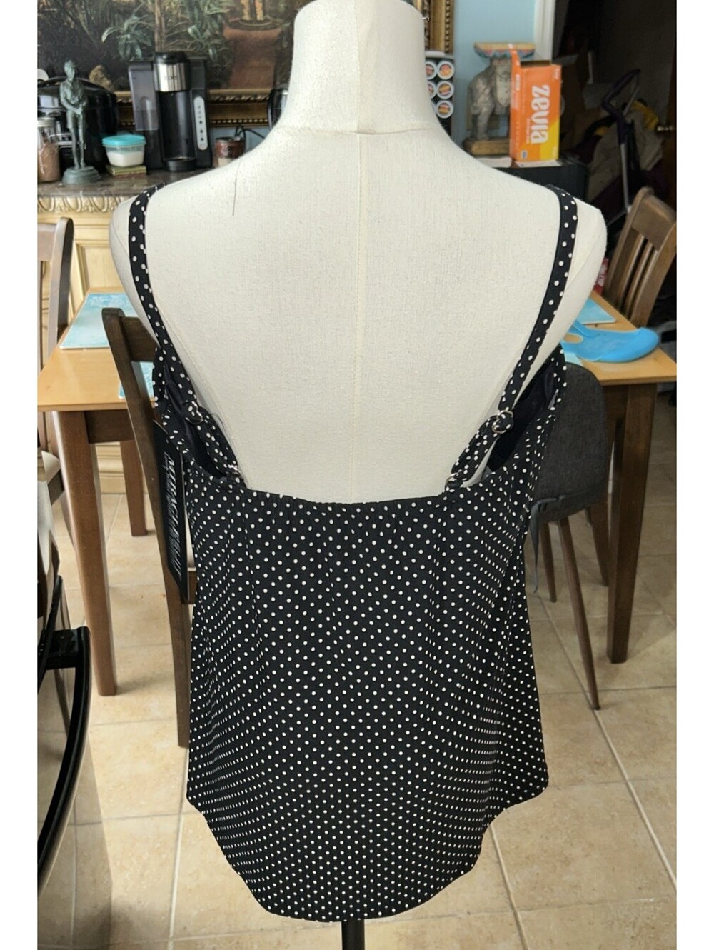 Miraclesuit Women’s Tankini Swimsuit Top 16 Black White Polka Dot Underwire - Picture 2 of 7